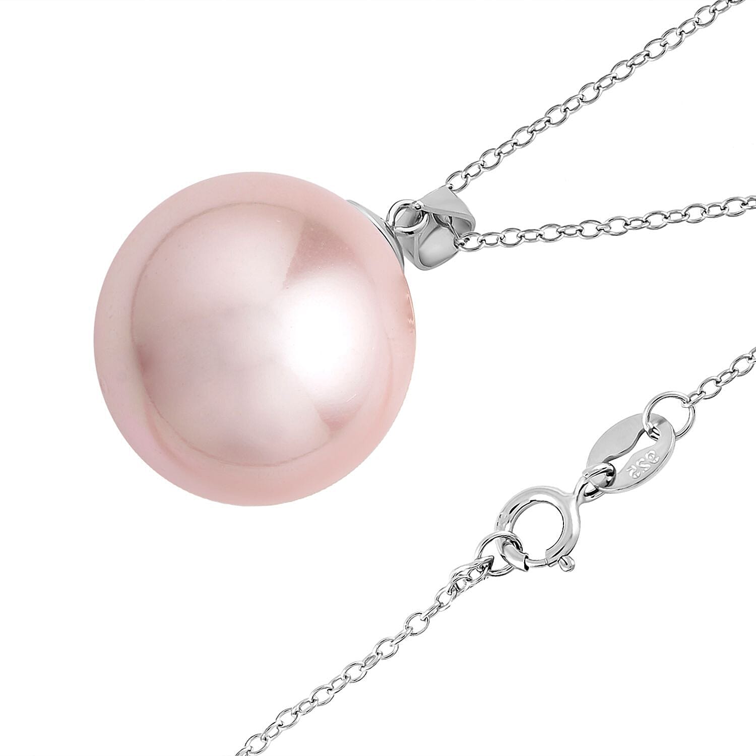 2 Piece Set - Pink Shell Pearl Pendant with Chain ( Size 20) and Earrings (With Push Back) in Rhodium Overlay Sterling Silver