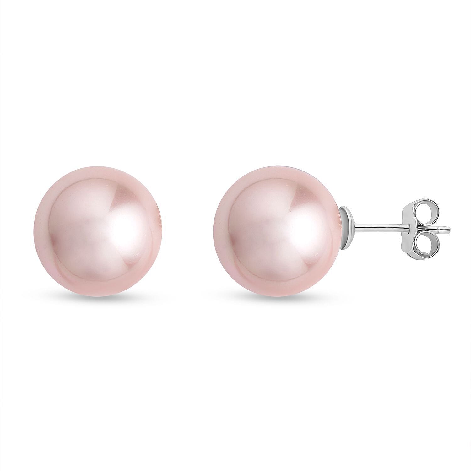 2 Piece Set - Pink Shell Pearl Pendant with Chain ( Size 20) and Earrings (With Push Back) in Rhodium Overlay Sterling Silver