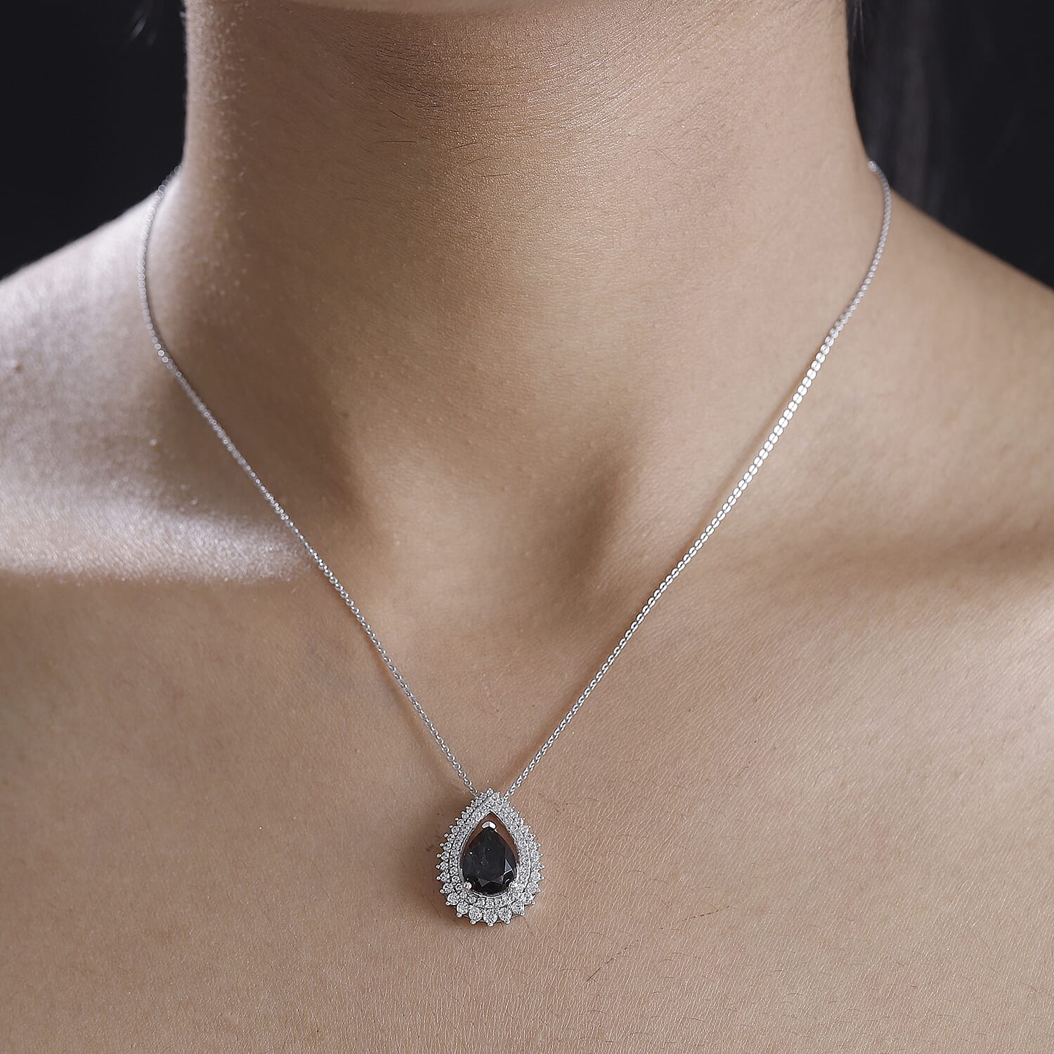 Alexandrite Triplet Quartz, White Zircon Pendant with Chain (Size 20) in Rhodium Overlay Sterling Silver 3.55 Ct.