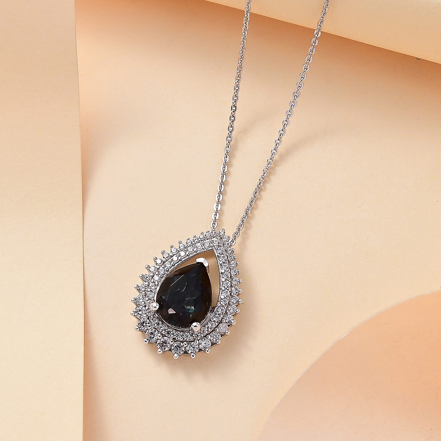 Alexandrite Triplet Quartz, White Zircon Pendant with Chain (Size 20) in Rhodium Overlay Sterling Silver 3.55 Ct.