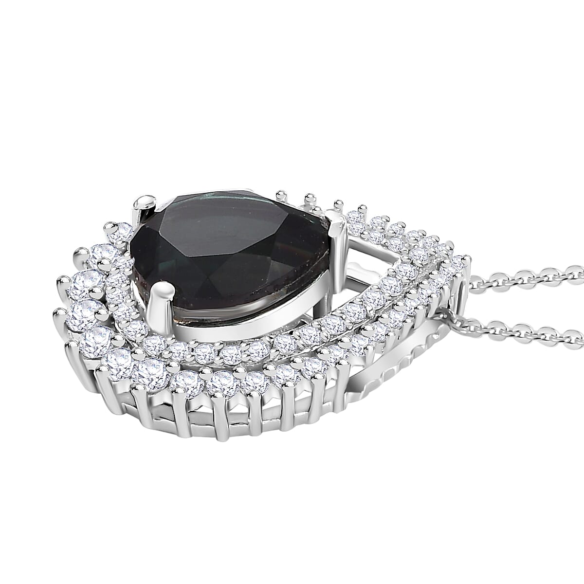 Alexandrite Triplet Quartz, White Zircon Pendant with Chain (Size 20) in Rhodium Overlay Sterling Silver 3.55 Ct.