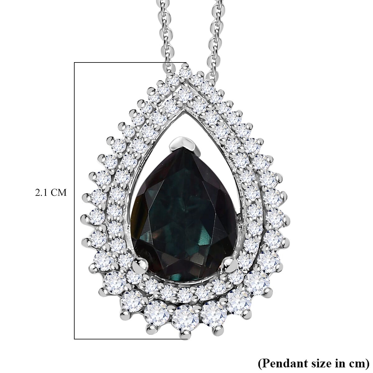 Alexandrite Triplet Quartz, White Zircon Pendant with Chain (Size 20) in Rhodium Overlay Sterling Silver 3.55 Ct.