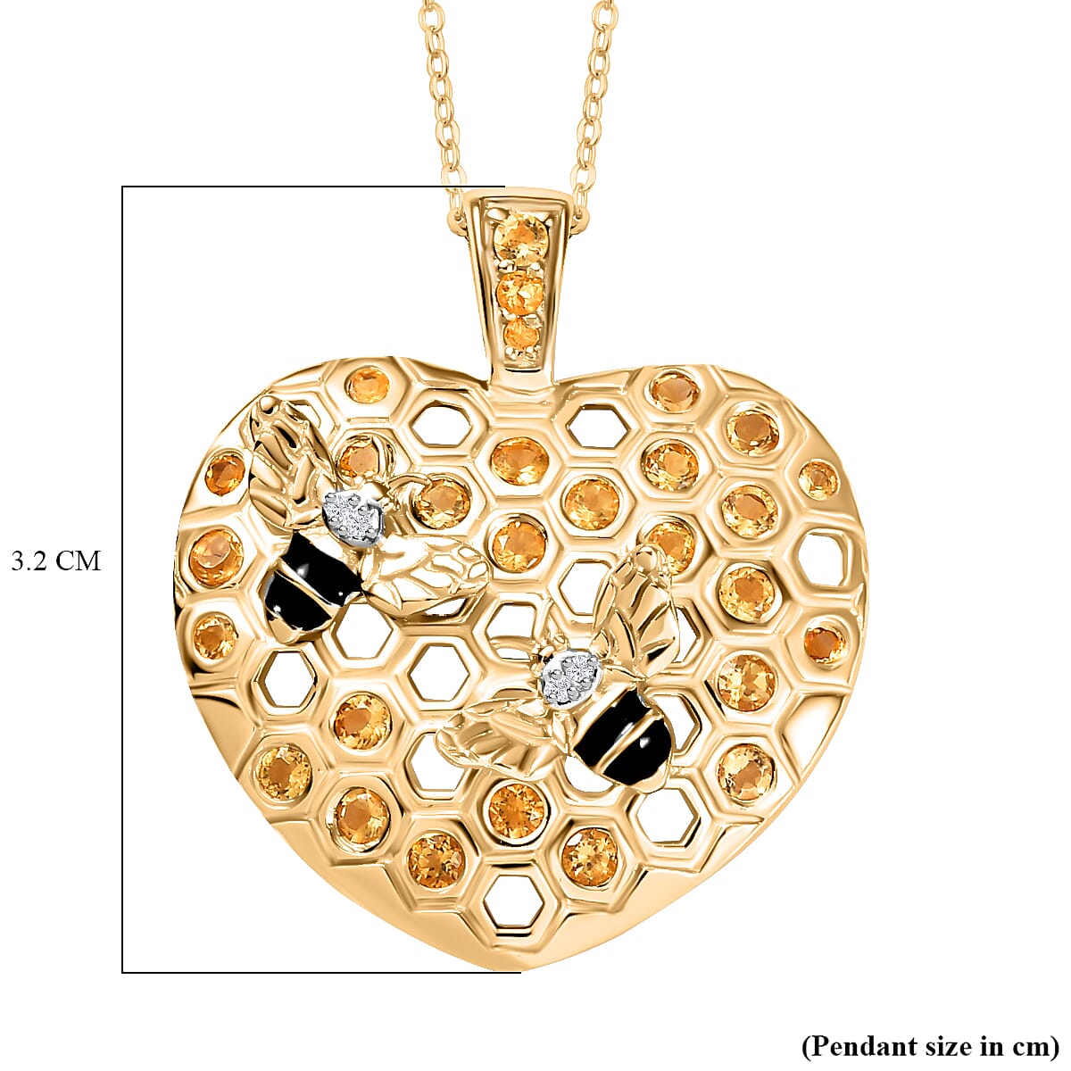 GP Honey Comb Collection - Citrine, White Zircon & Blue Sapphire Pendant with Chain (Size - 20) in 18K Vermeil Yellow Gold Plated Sterling Silver 1.00 Ct.