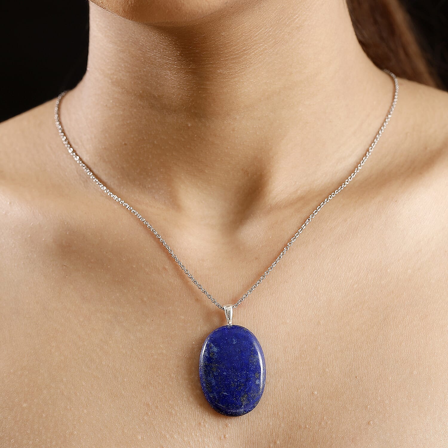 Lapis Lazuli Sterling Silver Pendant with Chain (Size - 20) 53.25 Ct.