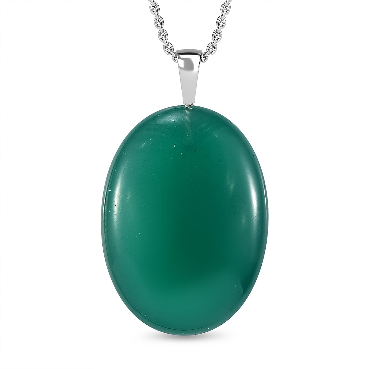 Verde Onyx Sterling Silver Pendant with Chain (Size - 20)  51.32 Ct.