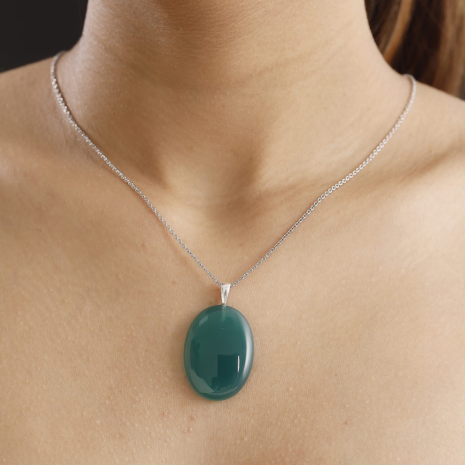 Verde Onyx Sterling Silver Pendant with Chain (Size - 20)  51.32 Ct.