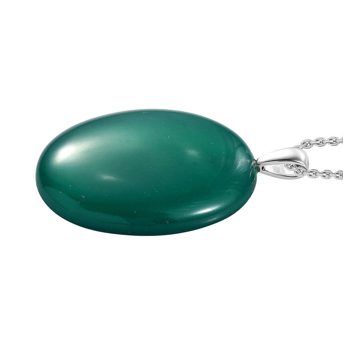 Verde Onyx Sterling Silver Pendant with Chain (Size - 20)  51.32 Ct.