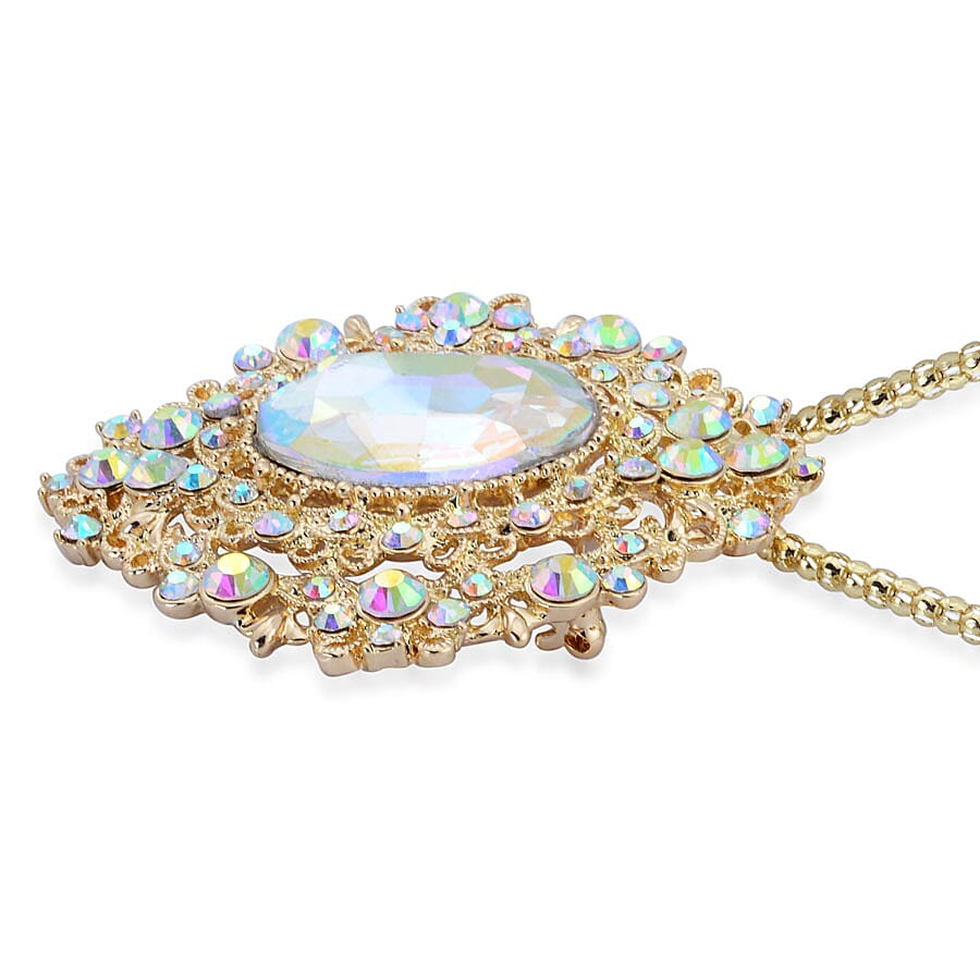 Simulated Mystic White Crystal Pendant with Chain (Size - 24-2) in Yellow Gold Tone