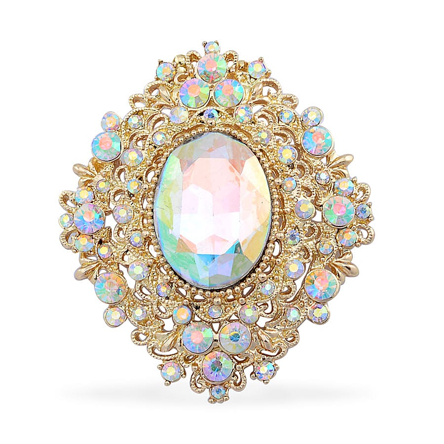 Simulated Mystic White Crystal Pendant with Chain (Size - 24-2) in Yellow Gold Tone