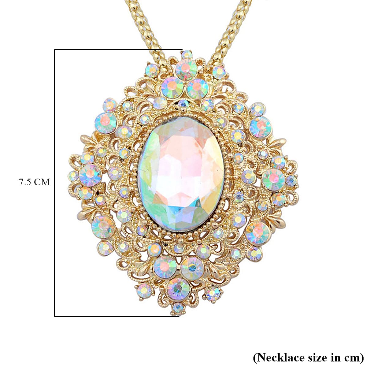 Simulated Mystic White Crystal Pendant with Chain (Size - 24-2) in Yellow Gold Tone