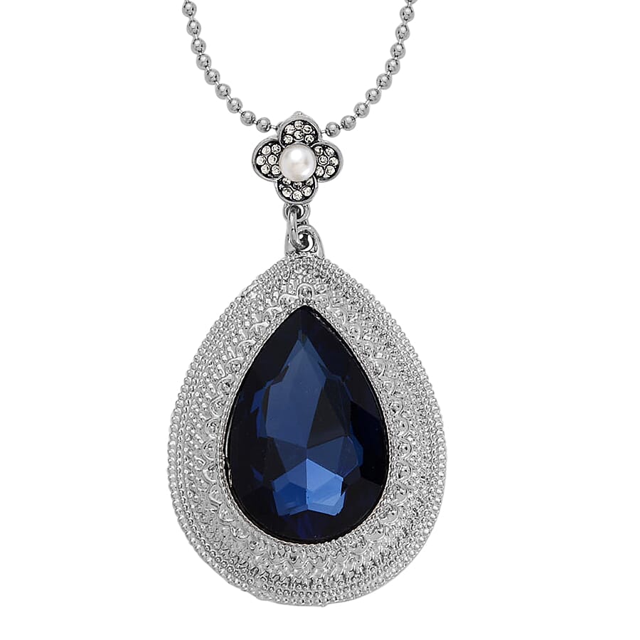 White Crystal & Blue Crystal Pendant with Chain (Size 24-2)