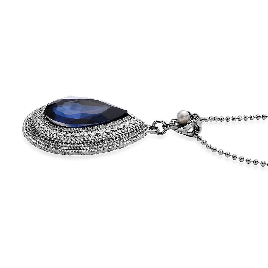 White Crystal & Blue Crystal Pendant with Chain (Size 24-2)