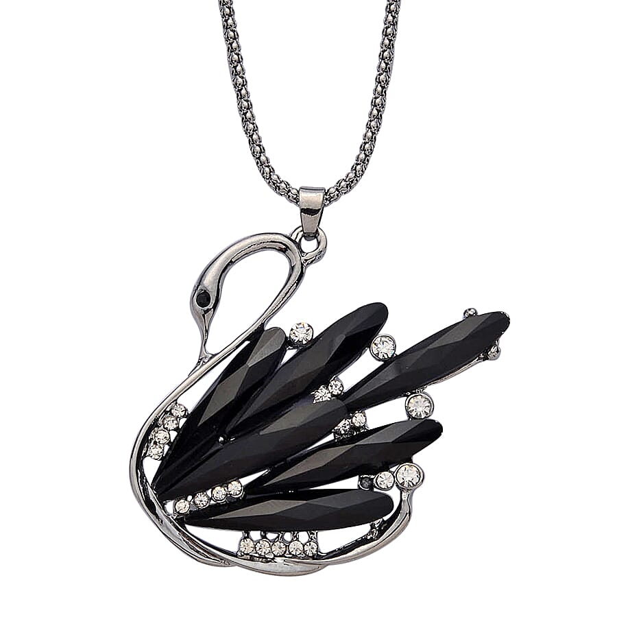 White & Black Crystal Swan Pendant with Chain (Size - 24-2 Ext)