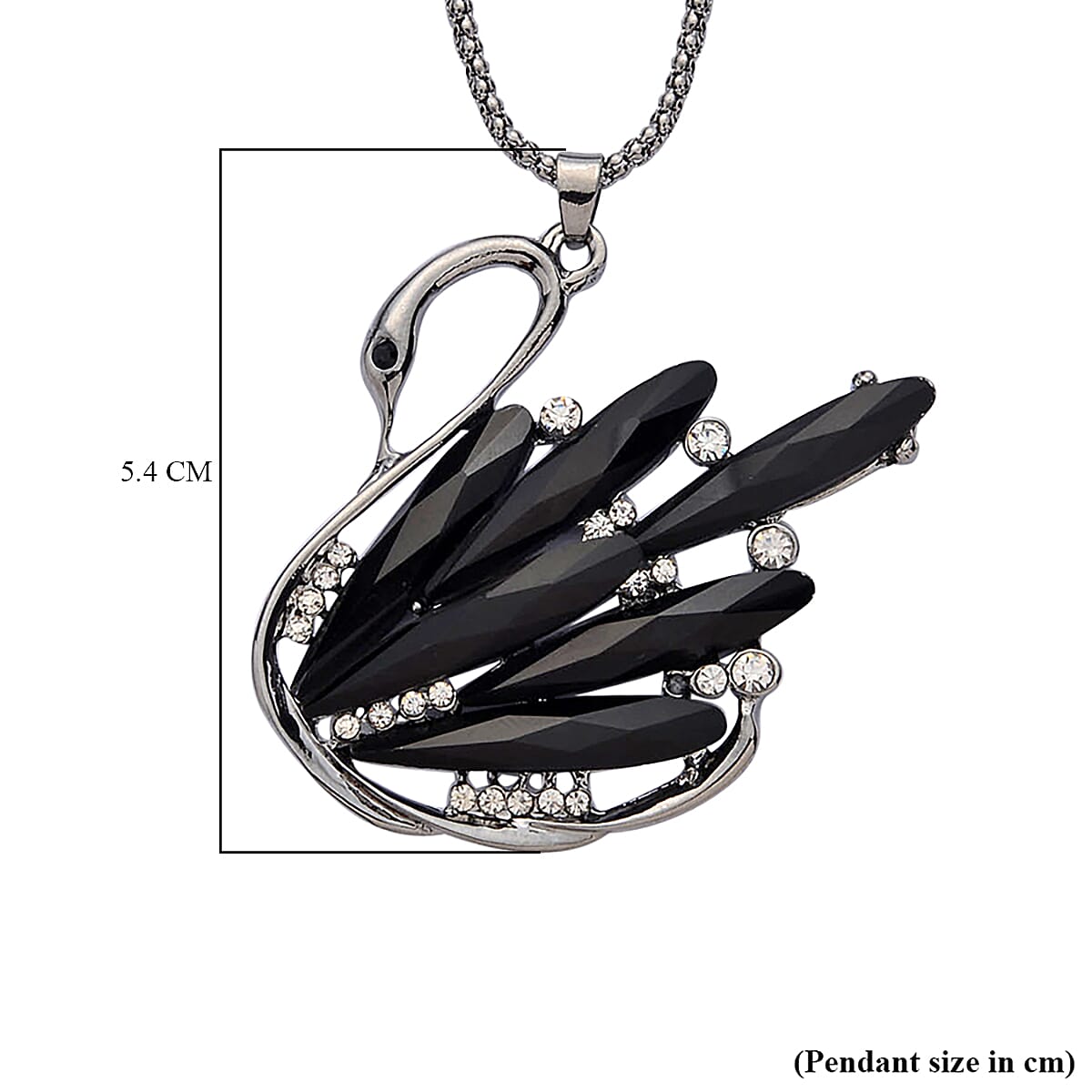 White & Black Crystal Swan Pendant with Chain (Size - 24-2 Ext)