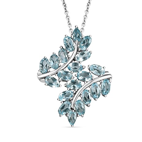 Skyblue Topaz Pendant with Chain (Size 20) in Silver Tone 4.78 Ct.