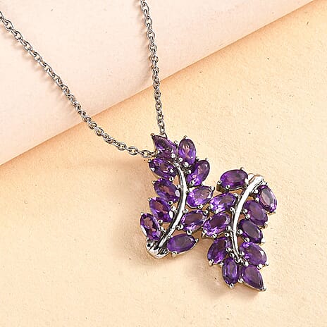 African Amethyst Pendant with Chain (Size 20) in White Tone 4.78 Ct.