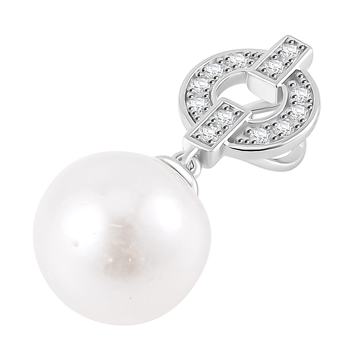 Designer Inspired - White Edison Pearl ( 12-13MM ) Pendant with Chain (Size - 18) in Rhodium Overlay Sterling Silver