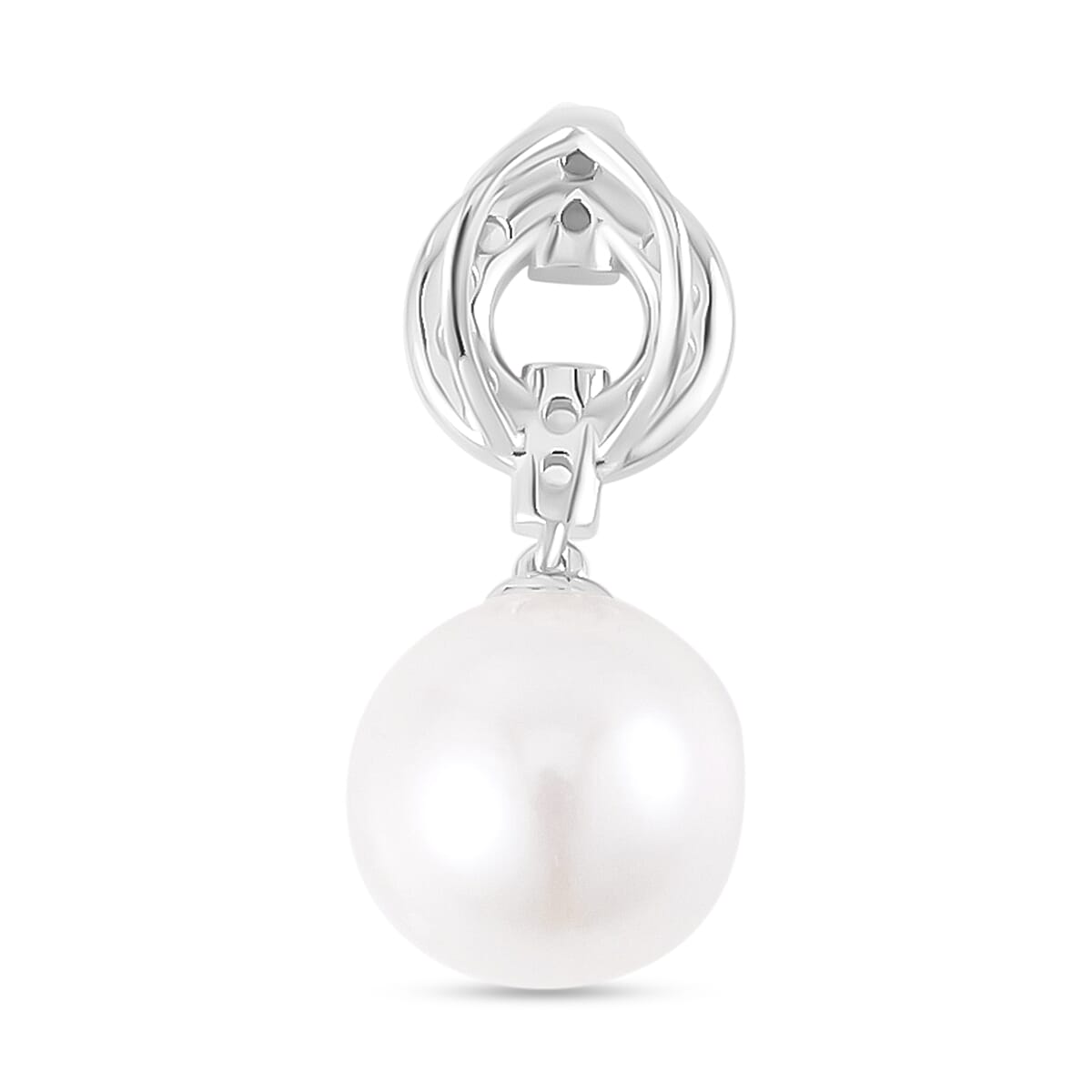 Designer Inspired - White Edison Pearl ( 12-13MM ) Pendant with Chain (Size - 18) in Rhodium Overlay Sterling Silver