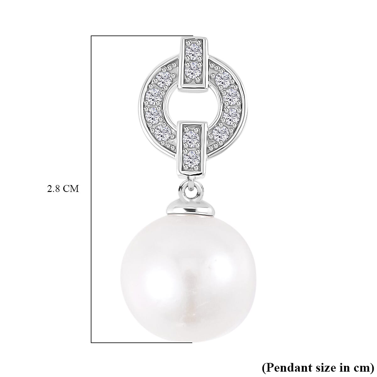 Designer Inspired - White Edison Pearl ( 12-13MM ) Pendant with Chain (Size - 18) in Rhodium Overlay Sterling Silver