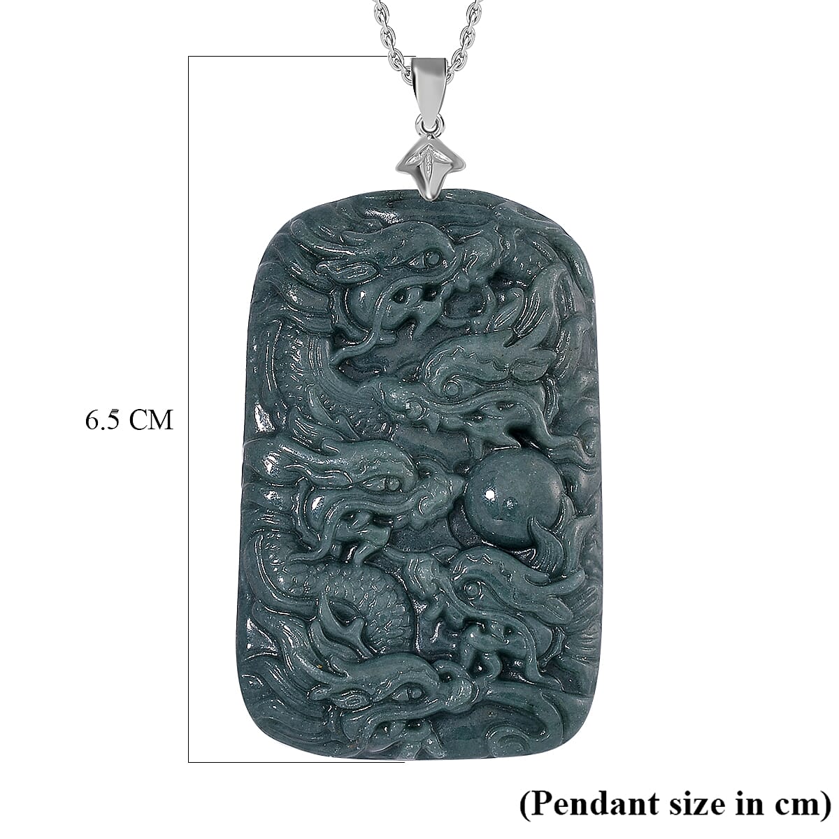 Extemely Rare Gautemala Type A Olmec Jadeite Pendant with Chain in Lobster Clasp (Size 20) in Rhodium Overlay Sterling Silver 224.00 Ct. - Rectangle