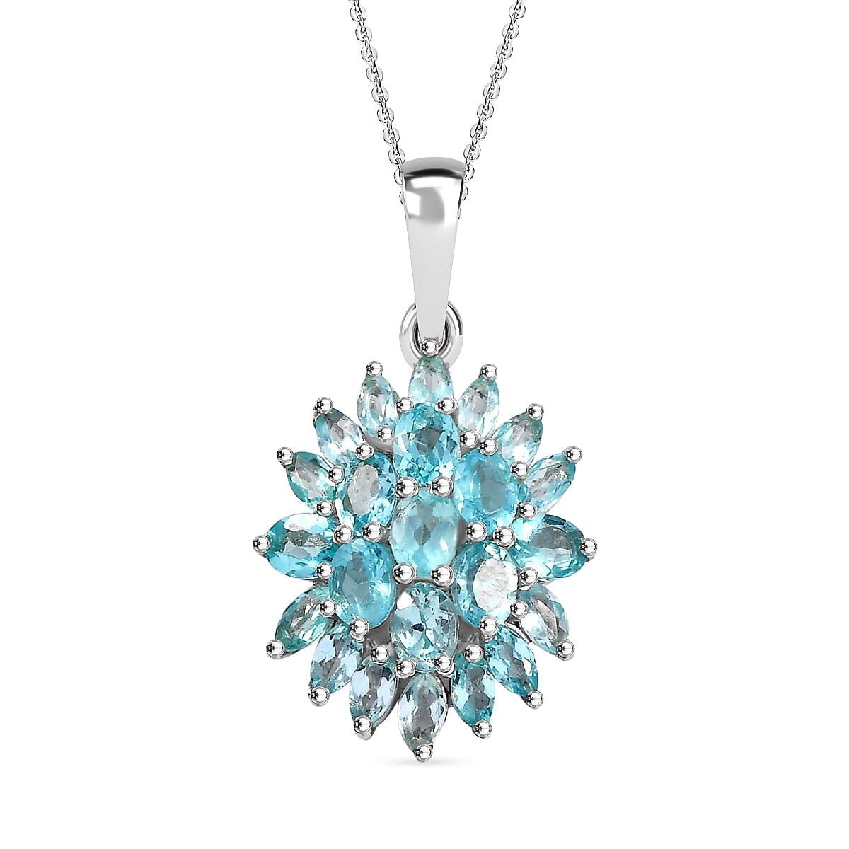 Lagoon Apatite Pendant with Chain (Size - 20) in Rhodium Overlay Sterling Silver 3.27 Ct, Silver Wt. 2.00 Gms.