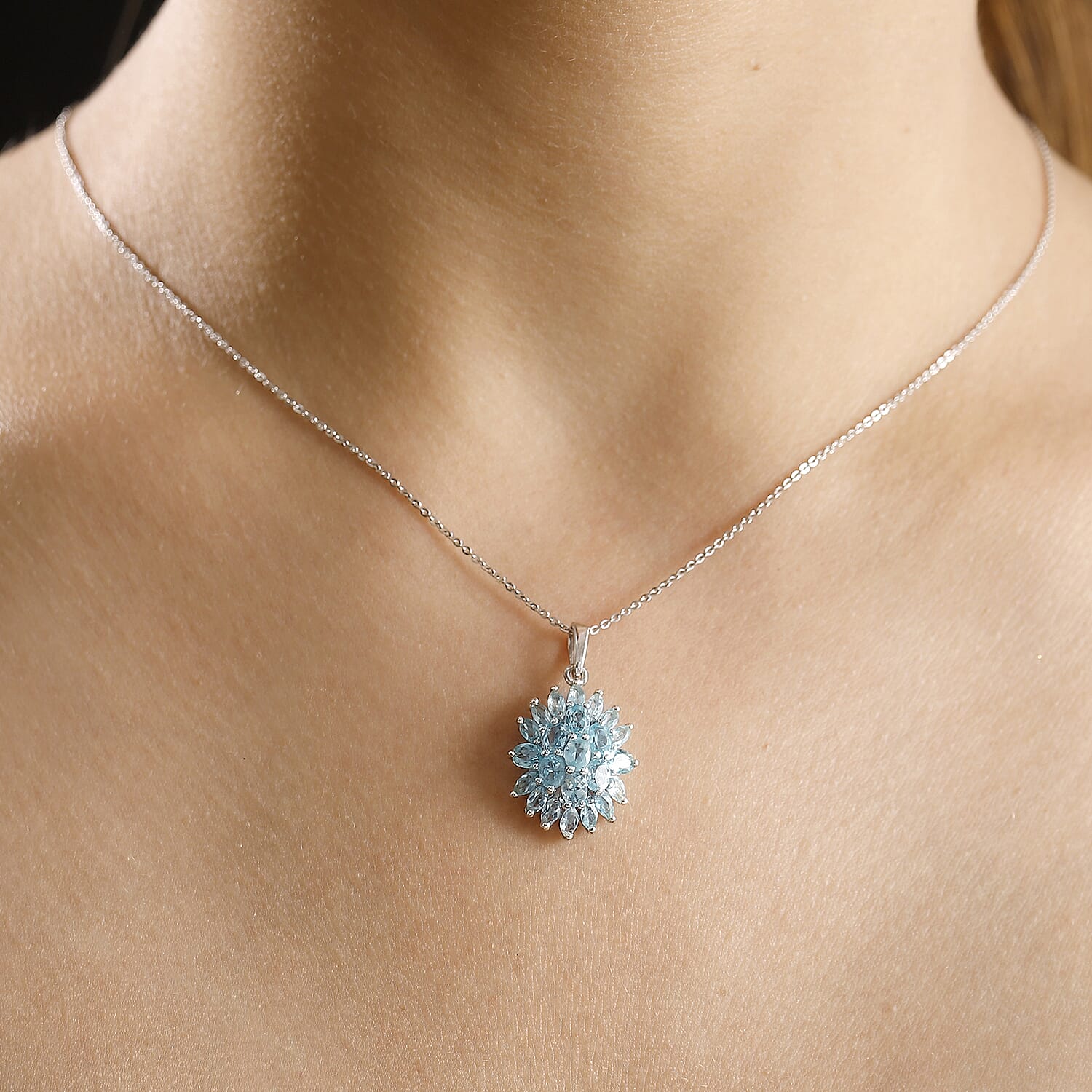 Lagoon Apatite Pendant with Chain (Size - 20) in Rhodium Overlay Sterling Silver 3.27 Ct, Silver Wt. 2.00 Gms.