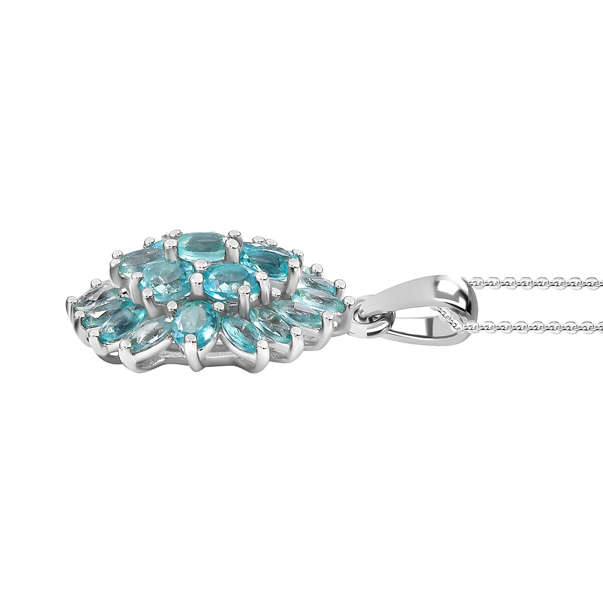 Lagoon Apatite Pendant with Chain (Size - 20) in Rhodium Overlay Sterling Silver 3.27 Ct, Silver Wt. 2.00 Gms.