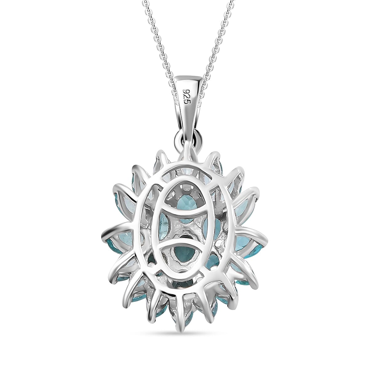 Lagoon Apatite Pendant with Chain (Size - 20) in Rhodium Overlay Sterling Silver 3.27 Ct, Silver Wt. 2.00 Gms.