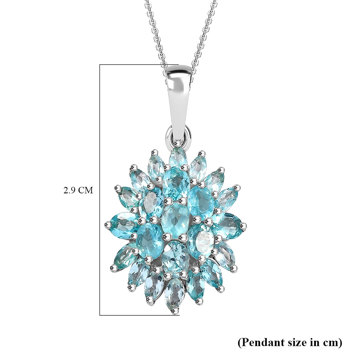 Lagoon Apatite Pendant with Chain (Size - 20) in Rhodium Overlay Sterling Silver 3.27 Ct, Silver Wt. 2.00 Gms.