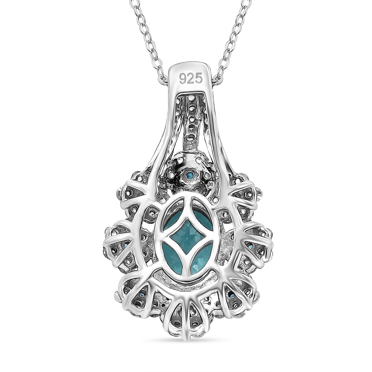 Lagoon Apatite, White Zircon & Neon Apatite Pendant with Chain (Size - 20) in Rhodium Overlay Sterling Silver 2.04 Ct.
