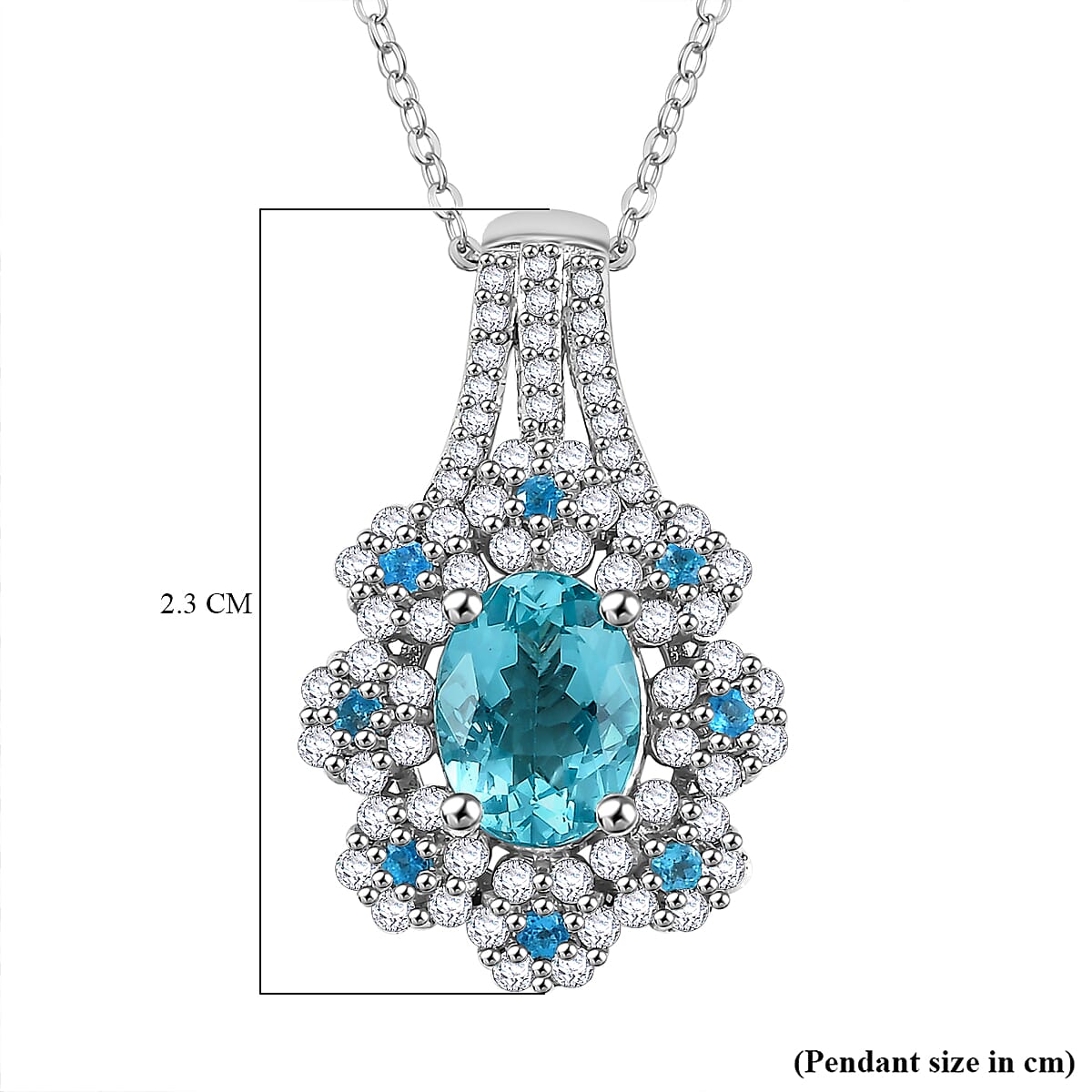 Lagoon Apatite, White Zircon & Neon Apatite Pendant with Chain (Size - 20) in Rhodium Overlay Sterling Silver 2.04 Ct.