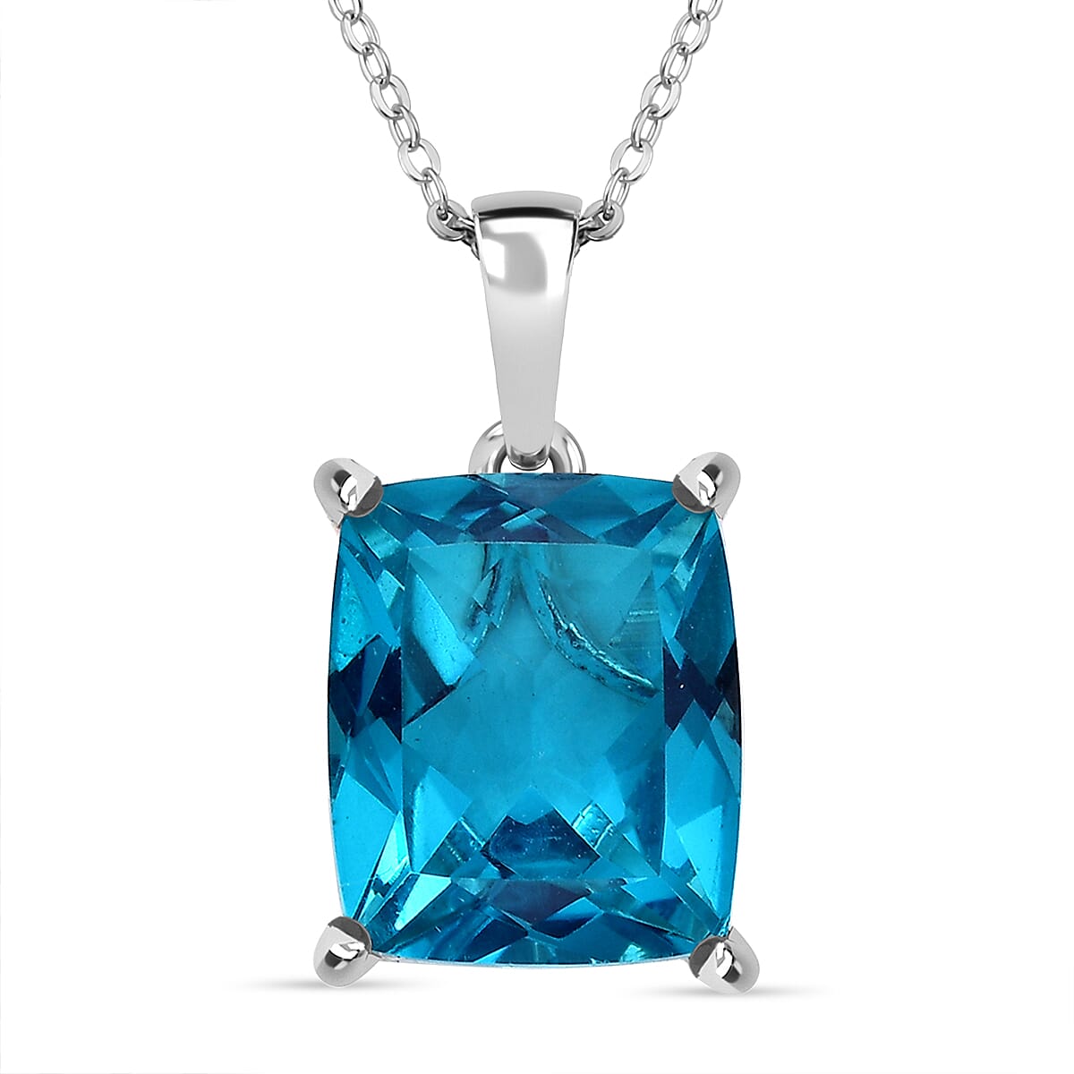 Capri Blue Quartz Pendant with Chain (Size 20) in Rhodium Overlay Sterling Silver 5.88 Ct.