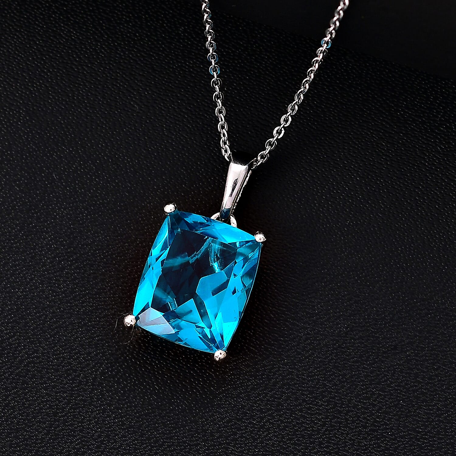 Capri Blue Quartz Pendant with Chain (Size 20) in Rhodium Overlay Sterling Silver 5.88 Ct.