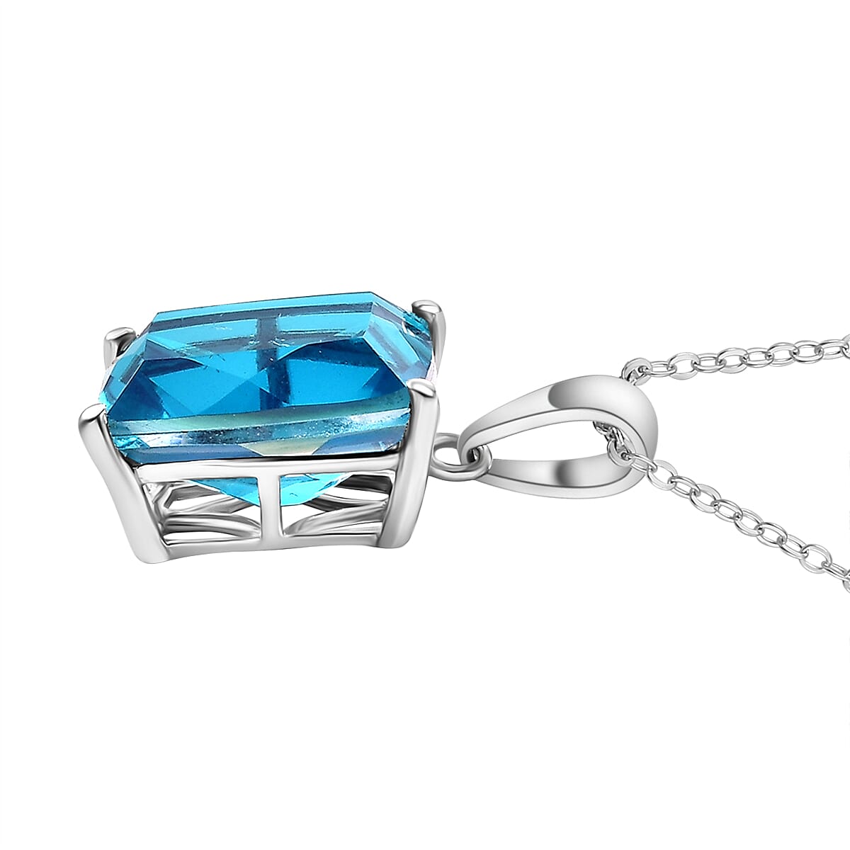 Capri Blue Quartz Pendant with Chain (Size 20) in Rhodium Overlay Sterling Silver 5.88 Ct.