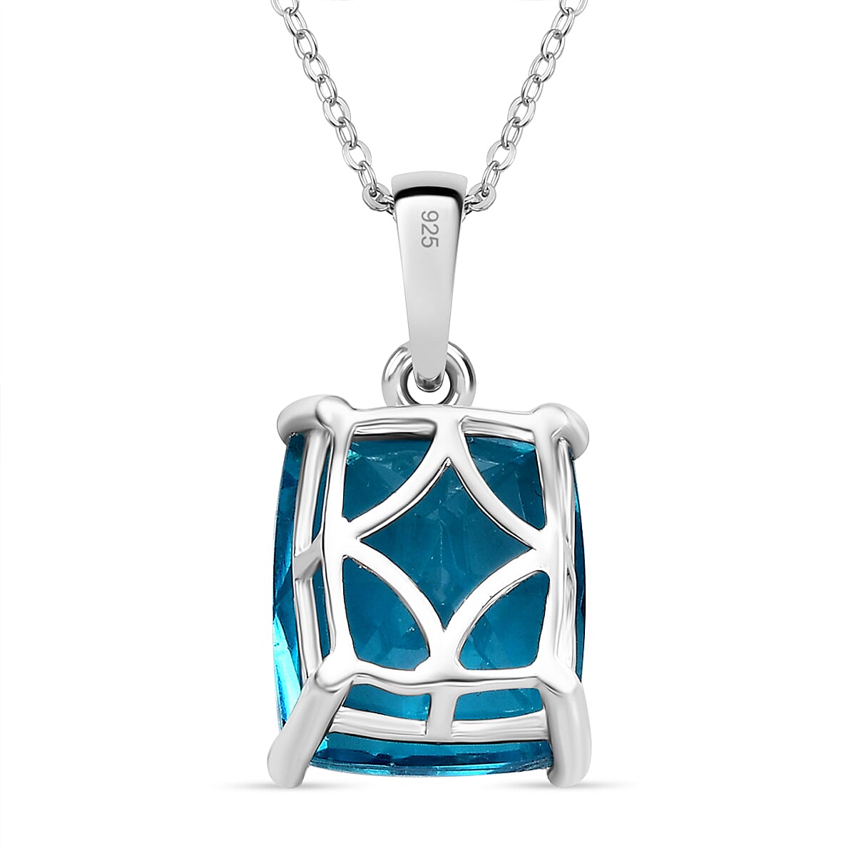 Capri Blue Quartz Pendant with Chain (Size 20) in Rhodium Overlay Sterling Silver 5.88 Ct.