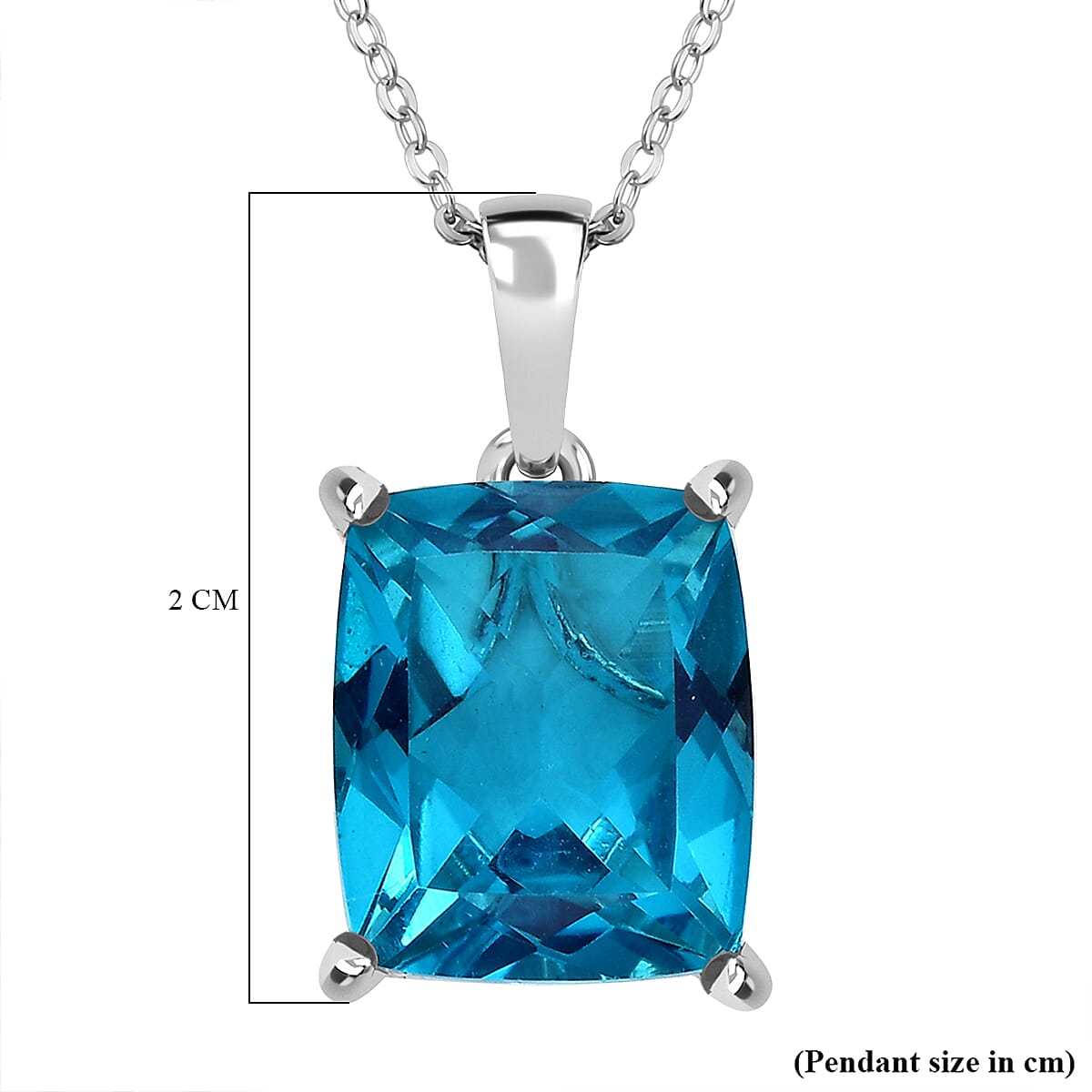 Capri Blue Quartz Pendant with Chain (Size 20) in Rhodium Overlay Sterling Silver 5.88 Ct.
