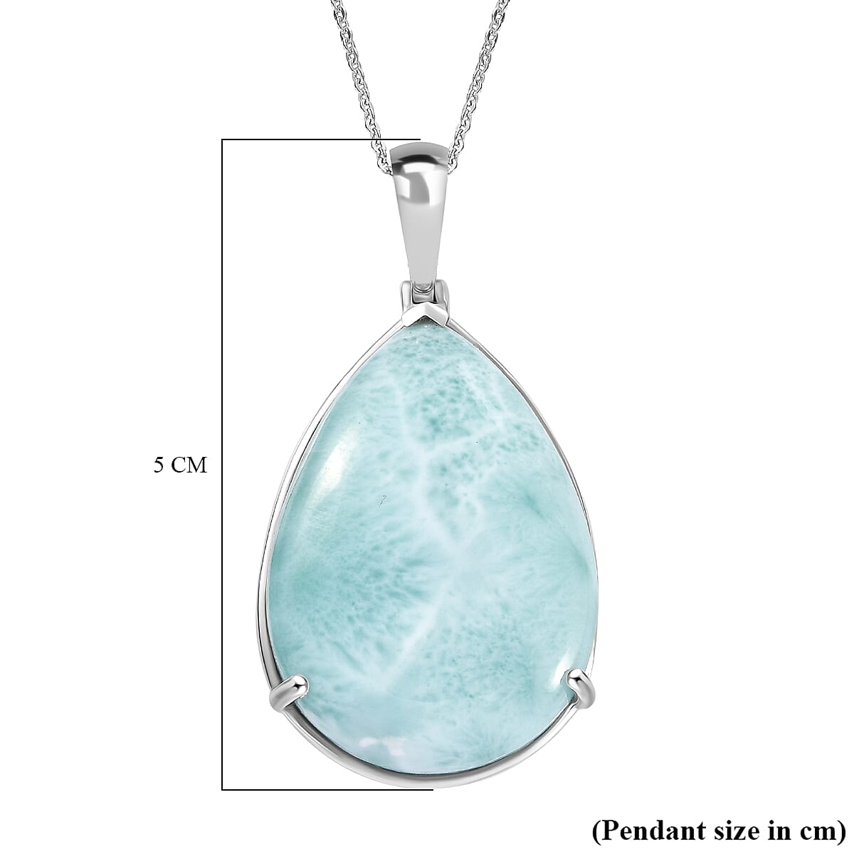 Natural Teal Green Larimar Pendant with Chain (Size - 20) in Rhodium Overlay Sterling Silver 57.75 Ct, Silver Wt. 8.40 Gms.
