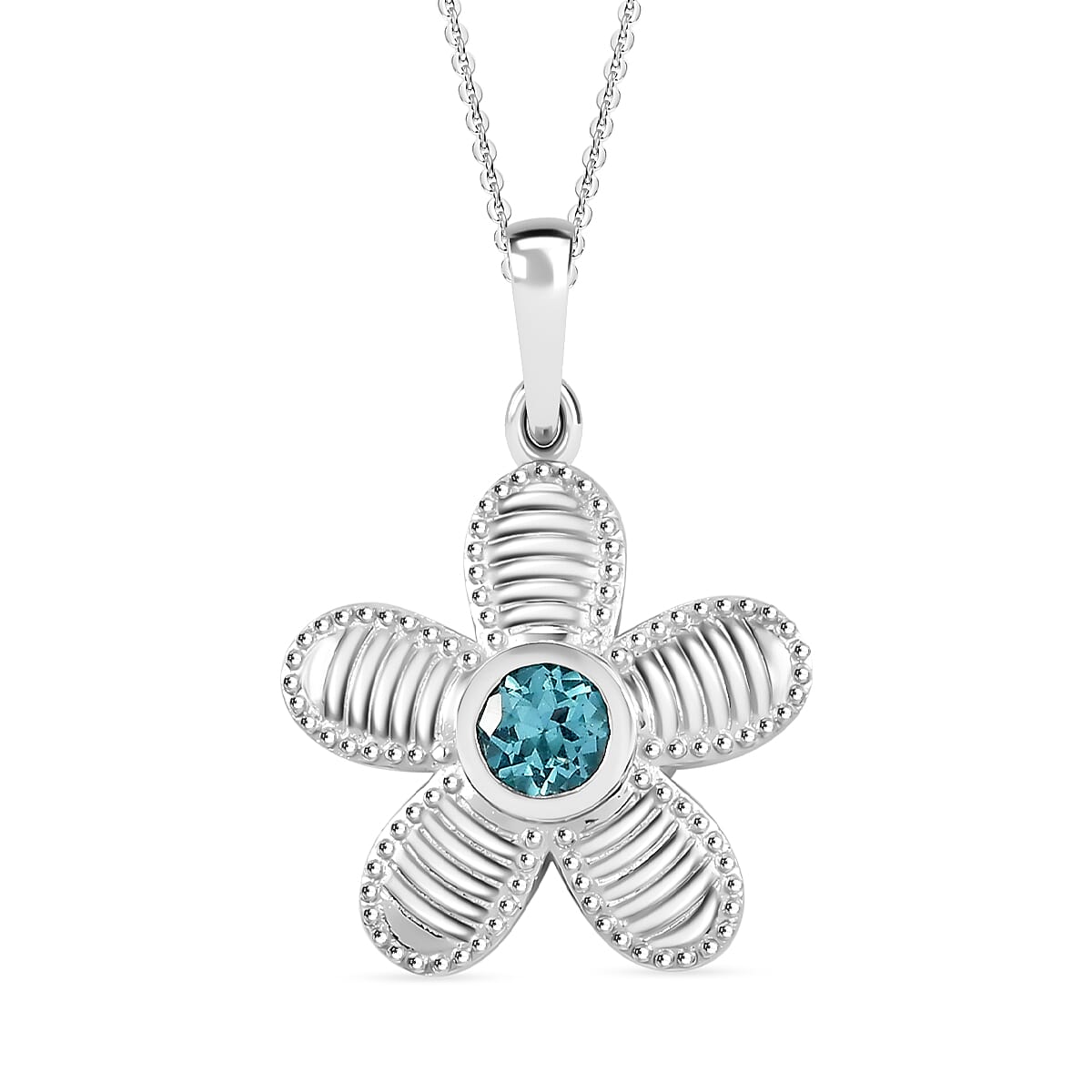 Lagoon Apatite Pendant with Chain (Size - 20) in Rhodium Overlay Sterling Silver