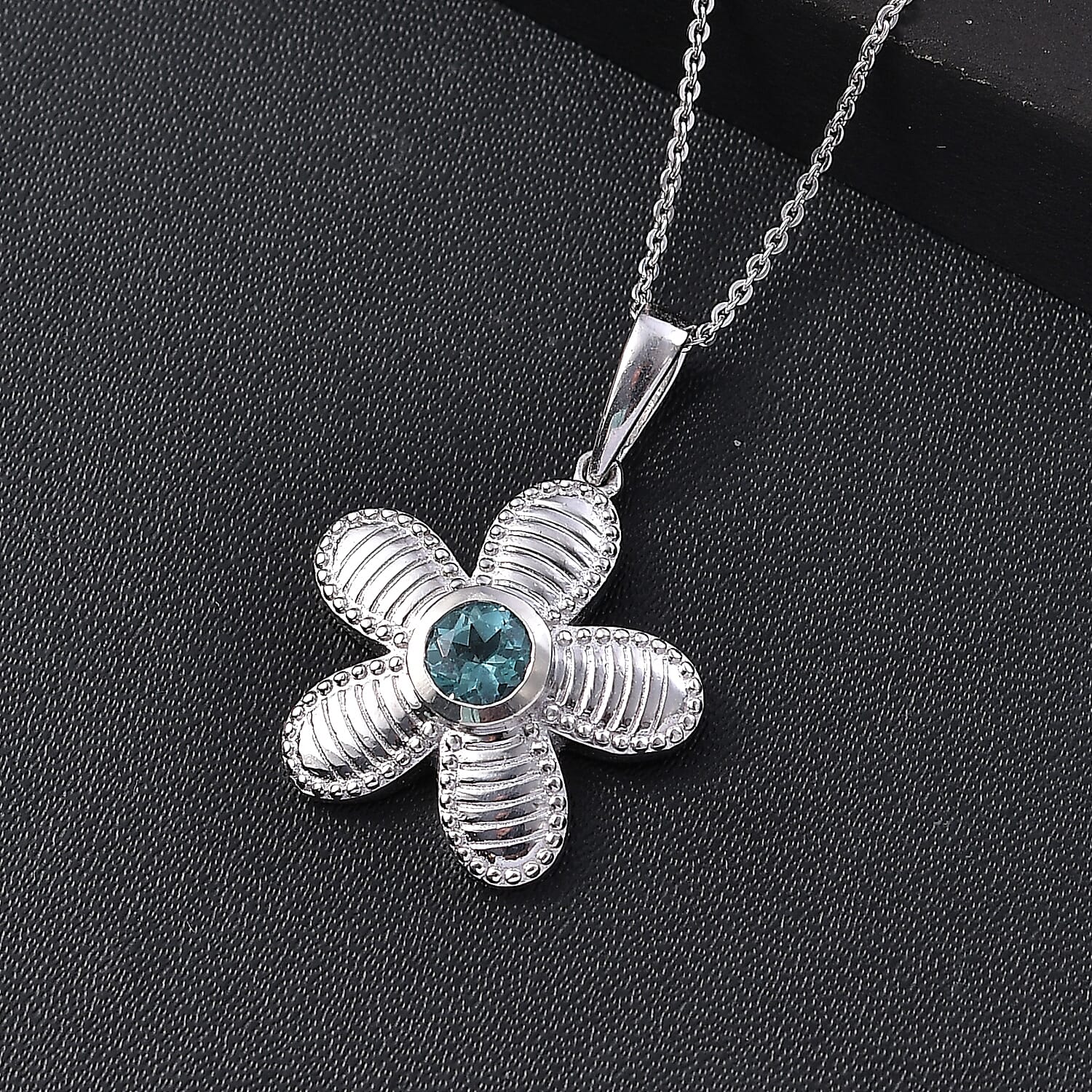 Lagoon Apatite Pendant with Chain (Size - 20) in Rhodium Overlay Sterling Silver