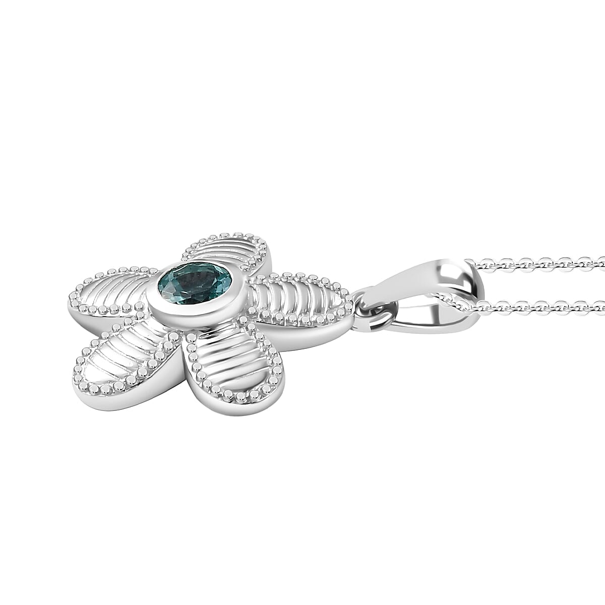 Lagoon Apatite Pendant with Chain (Size - 20) in Rhodium Overlay Sterling Silver