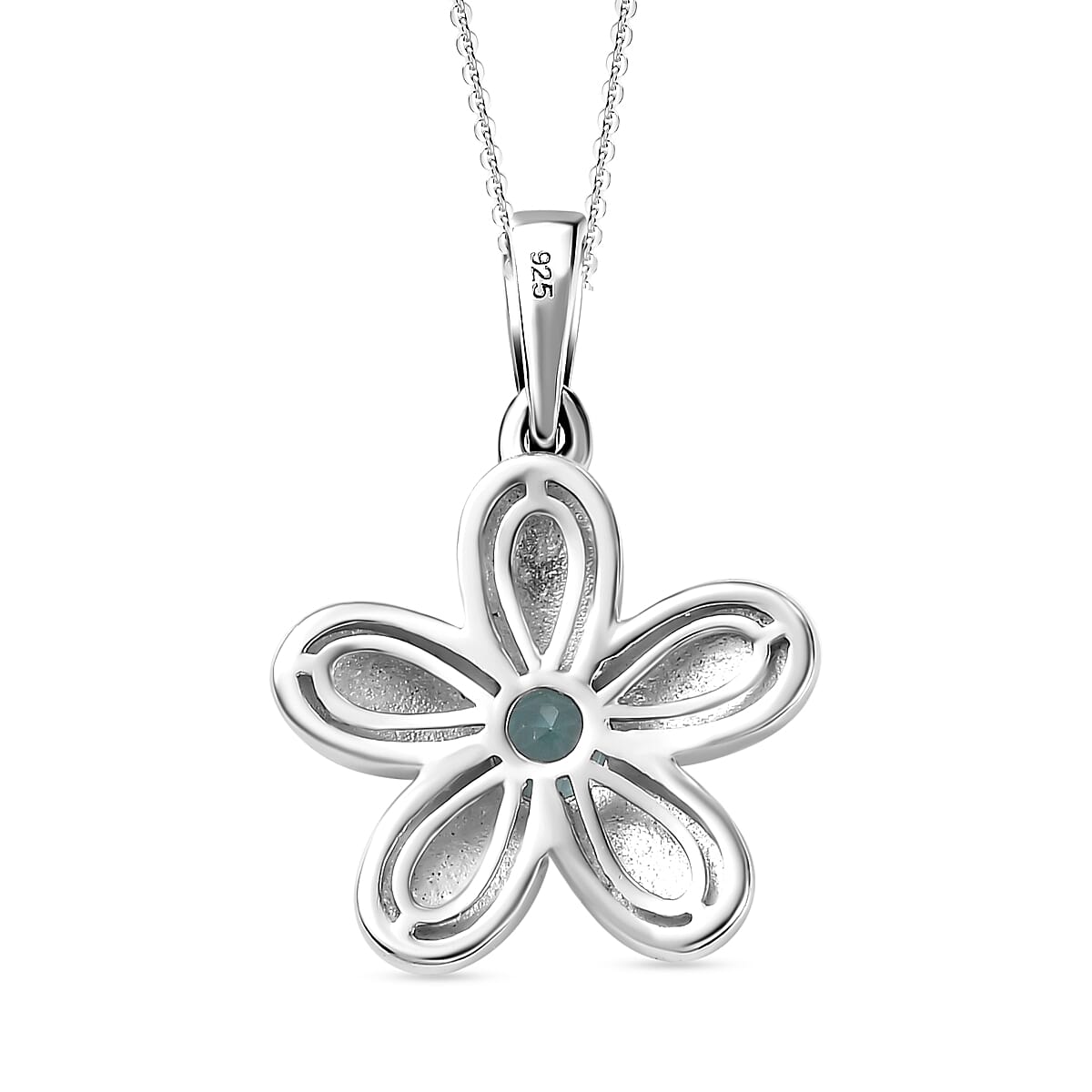 Lagoon Apatite Pendant with Chain (Size - 20) in Rhodium Overlay Sterling Silver