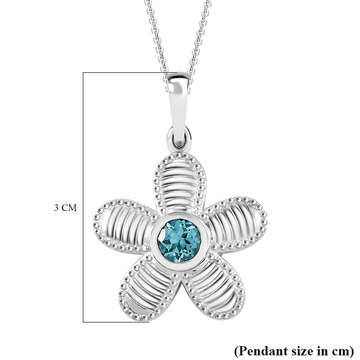 Lagoon Apatite Pendant with Chain (Size - 20) in Rhodium Overlay Sterling Silver