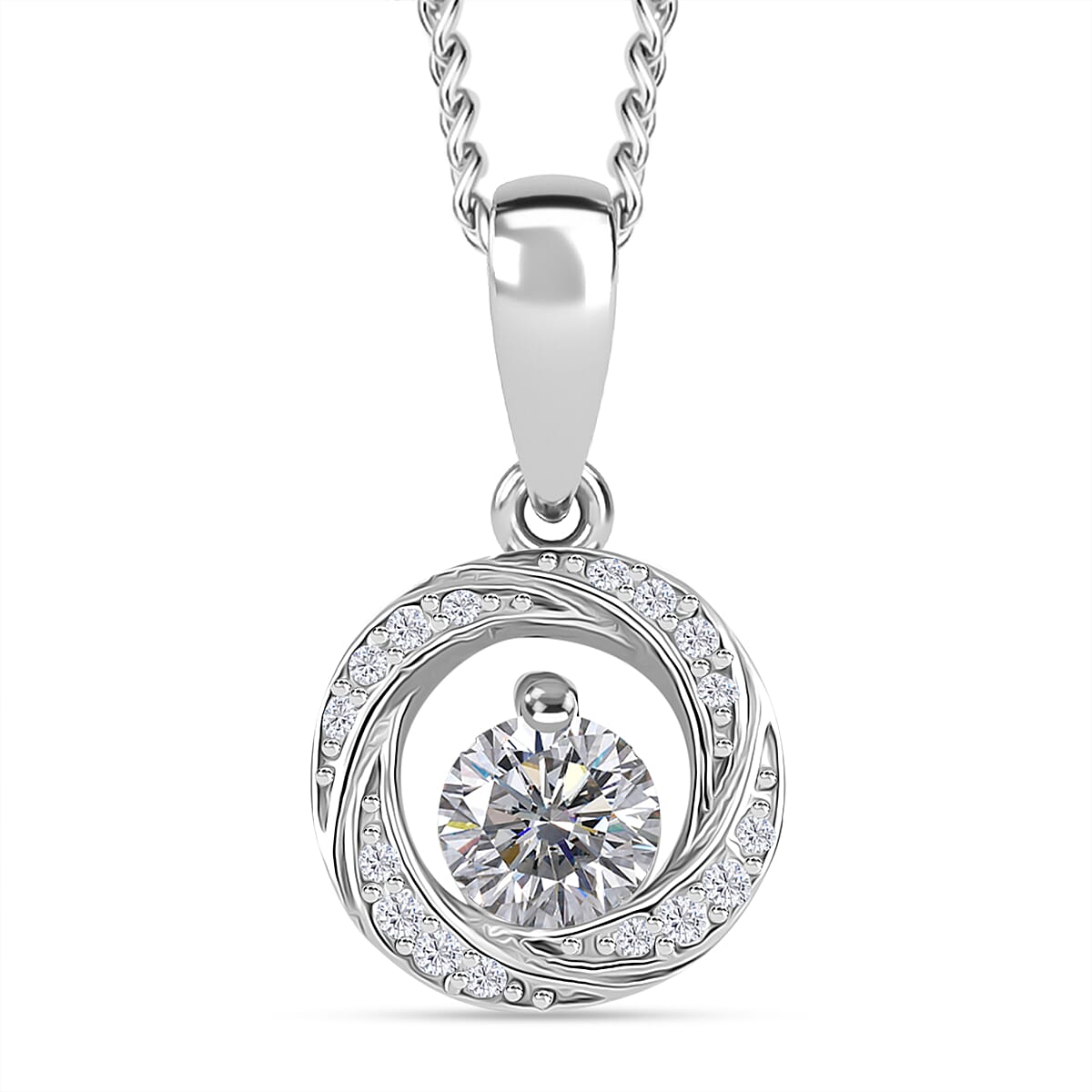 RADIANTA Moissanite - GRA Certified (D-VVS1) Moissanite Pendant with Chain (Size - 18) in Rhodium Overlay Sterling Silver.