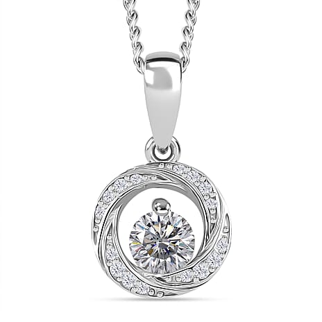 RADIANTA Moissanite - GRA Certified D-VVS1 Moissanite Pendant with Chain (Size - 18) in Rhodium Overlay Sterling Silver.