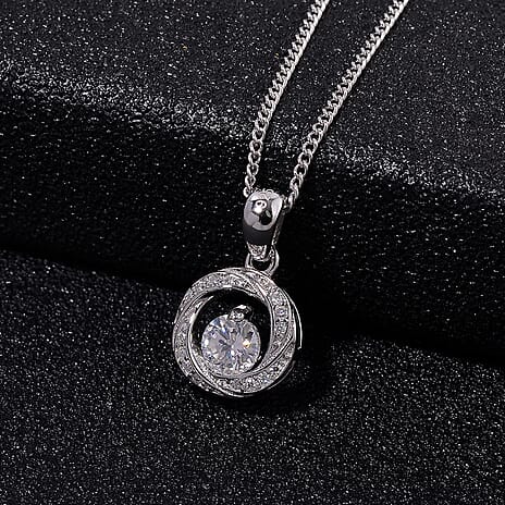 RADIANTA Moissanite - GRA Certified D-VVS1 Moissanite Pendant with Chain (Size - 18) in Rhodium Overlay Sterling Silver.