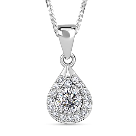RADIANTA GRA Certified Moissanite D-VVS1 Pendant with Chain (Size - 18) in Rhodium Overlay Sterling Silver. RADIANTA GRA Certified Moissanite D-VVS1 Pendant with Chain (Size - 18) in Rhodium Overlay Sterling Silver.