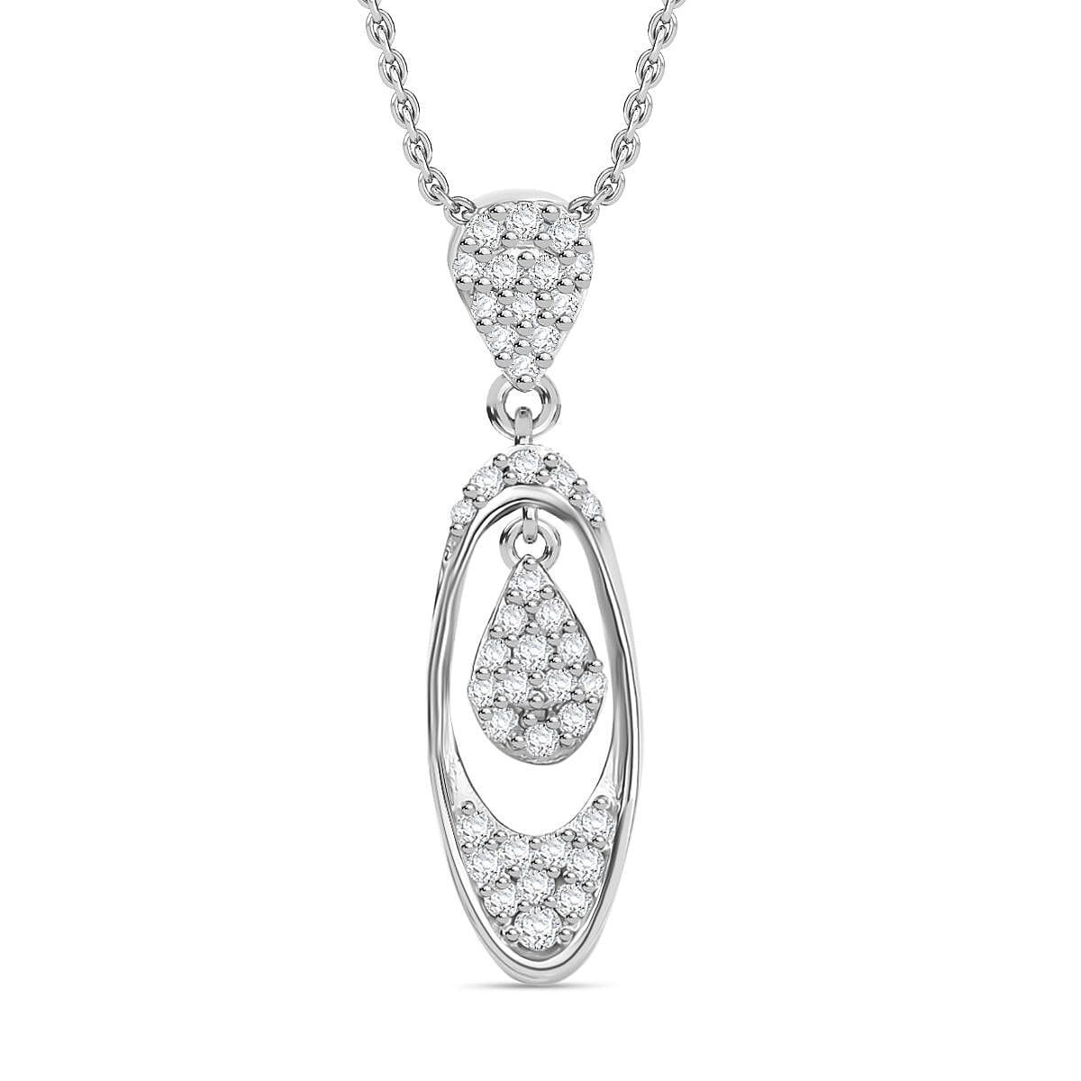 Diamond Pendant with Chain (Size - 20) in Rhodium Overlay Sterling Silver