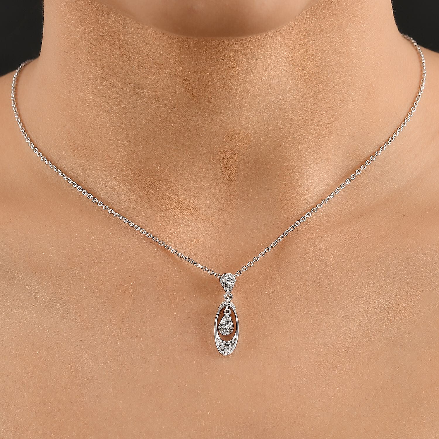 Diamond Pendant with Chain (Size - 20) in Rhodium Overlay Sterling Silver