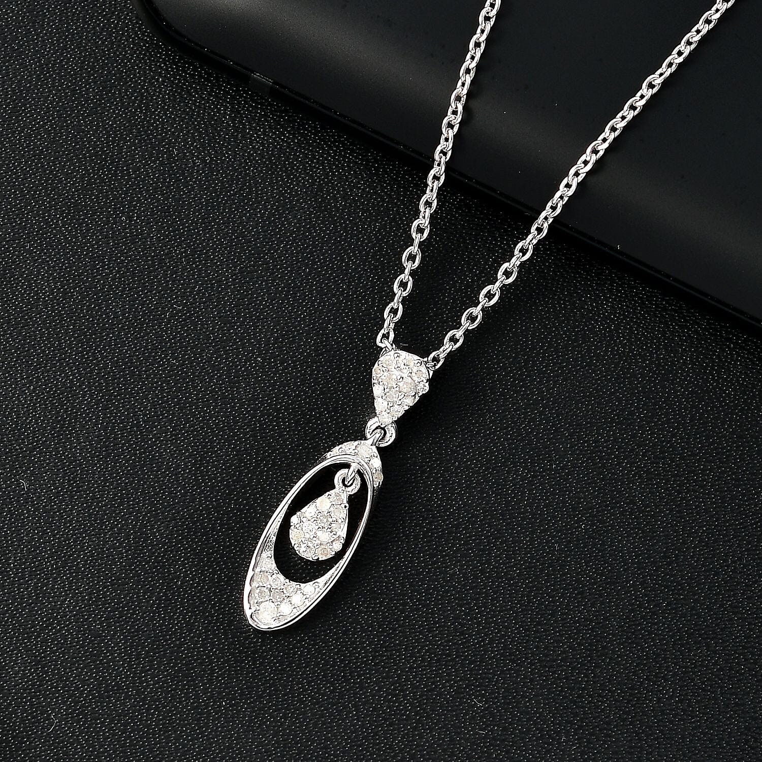 Diamond Pendant with Chain (Size - 20) in Rhodium Overlay Sterling Silver