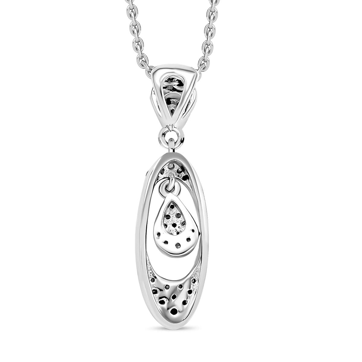 Diamond Pendant with Chain (Size - 20) in Rhodium Overlay Sterling Silver